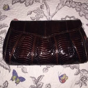 True Vintage 1980s Genuine Snake Chocolate Clutch